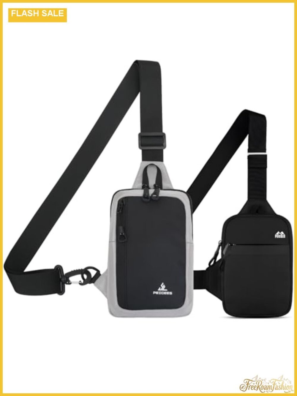 Nylon Crossbody Sling Bag Dual Pocket Water Resistant Fanny Pack Phone Holder
